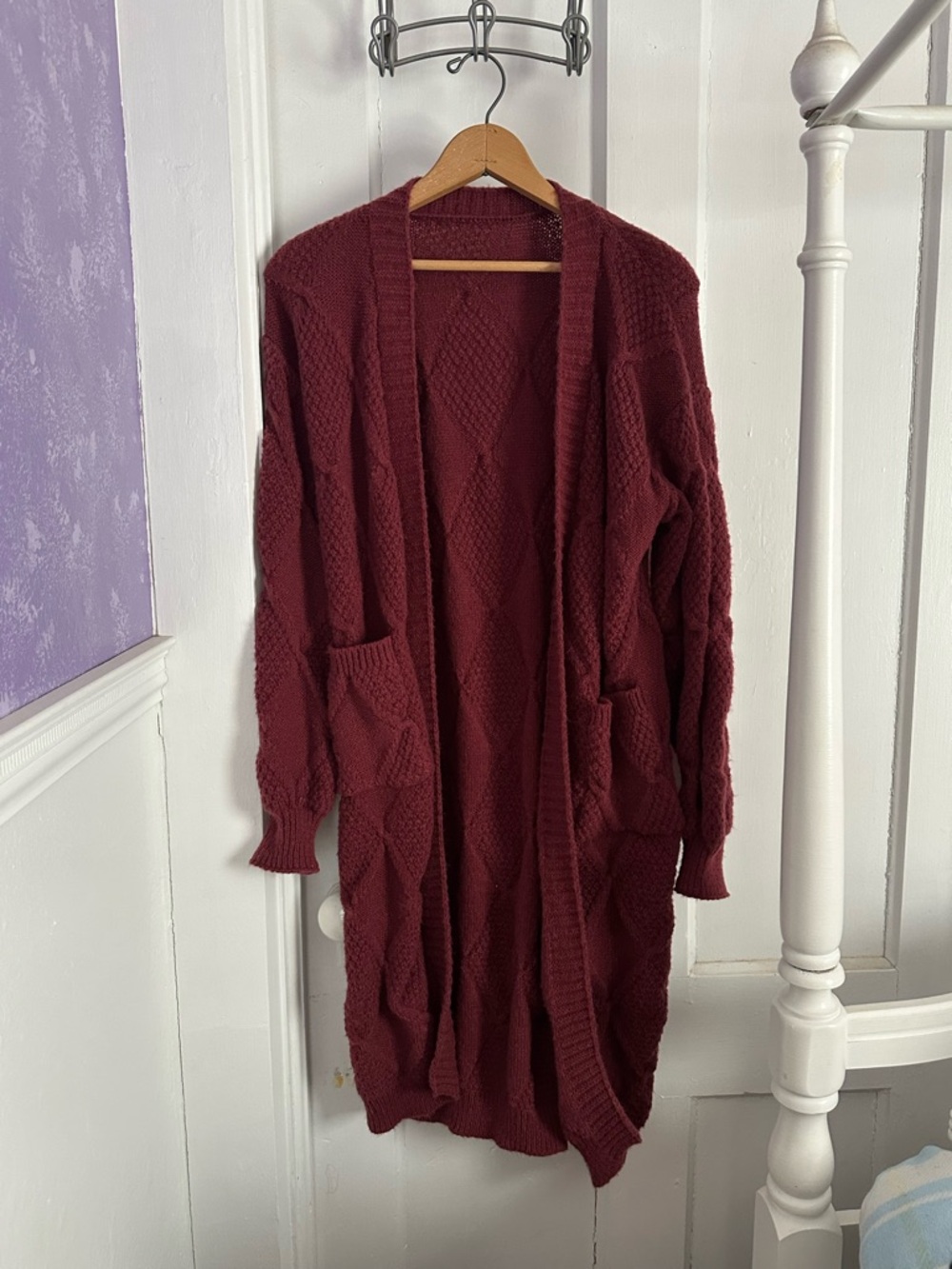 SHEIN Long Open-Front Cardigan in Wine